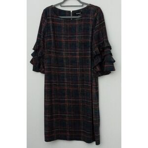 Roz & Ali Dress Women's Size 12 Plaid Multicolor Ruffle Sleeves Zip Up Pre-owned